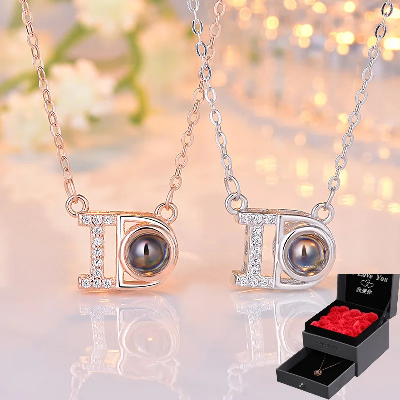 Amxiu DIY, Ожерелье I Do, 100 языков, проекционное Ожерелье I love you, 925 пробы, серебряное ожерелье для женщин, свадебное ювелирное изделие, подарок