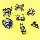 Женская эмалированная брошь в виде кошки, кролика, птицы, черного и белого цветов