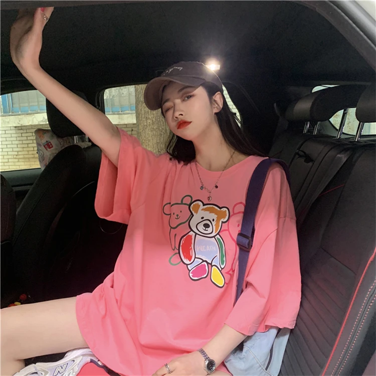 

XZ119 women Loose big version of graffiti bear little short-sleeved T-shirt