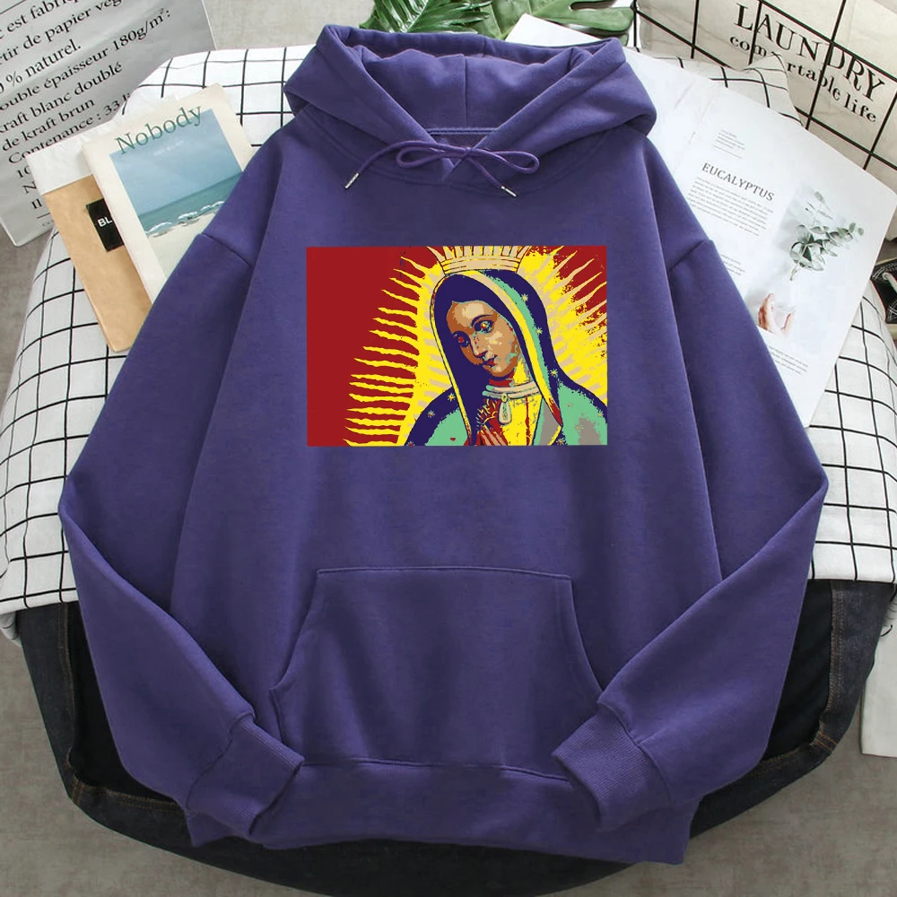 

Our Lady Of Guadalupe Print Hoodie Men Casual Fashion Fleece Warm Pullovers Pockets Anime Hoodies Hip Hop Funny Man Sweatshirt