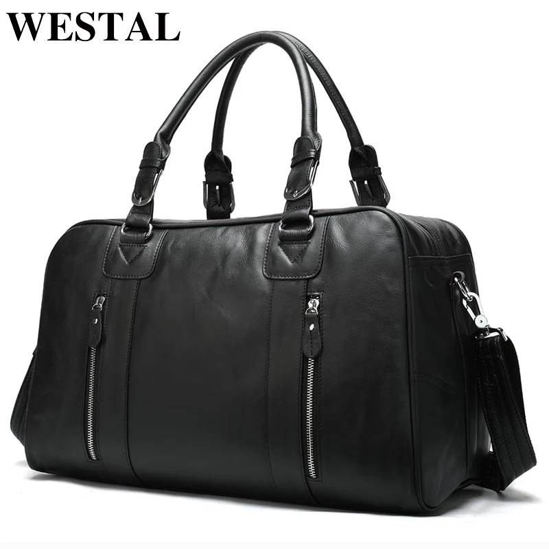 

WESTAL Large Capacity Men Travel Bags Genuine Leather Travel Duffle Bags Casual Suitcase Big Weekend Bag for Men Shoulder Bag