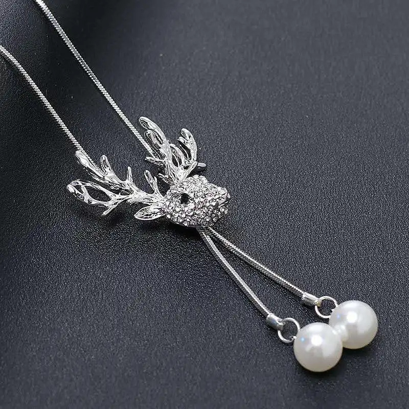 

2021 Fashion Jewelry Necklace Elk Series Shiny Crystal Long Tassel Necklace Ladies All-match Jewelry Gift Free Shipping