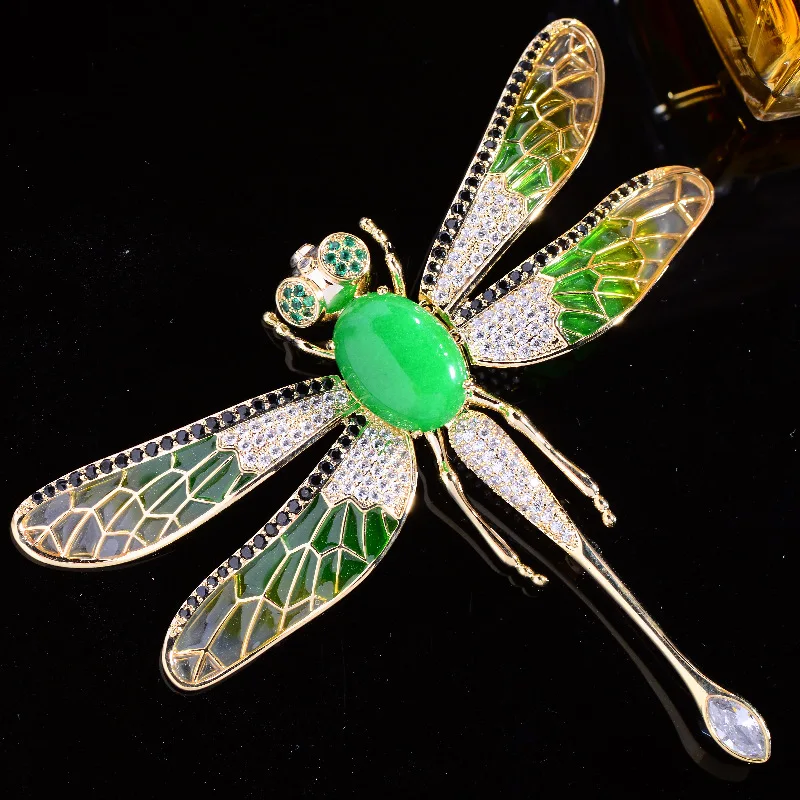 

OKILY Elegant Zircon Brooch Dragonfly Atmosphere Jacket Suit Clothing Pin for Women's Accessories Corsage Female Insect Jewelry