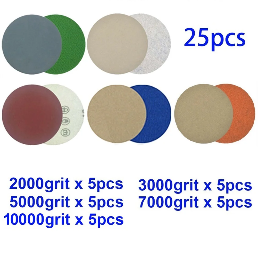 

25pcs Sand paper 5inch Hook&Loop Grinding 2000/3000/5000/7000/10000 Grit