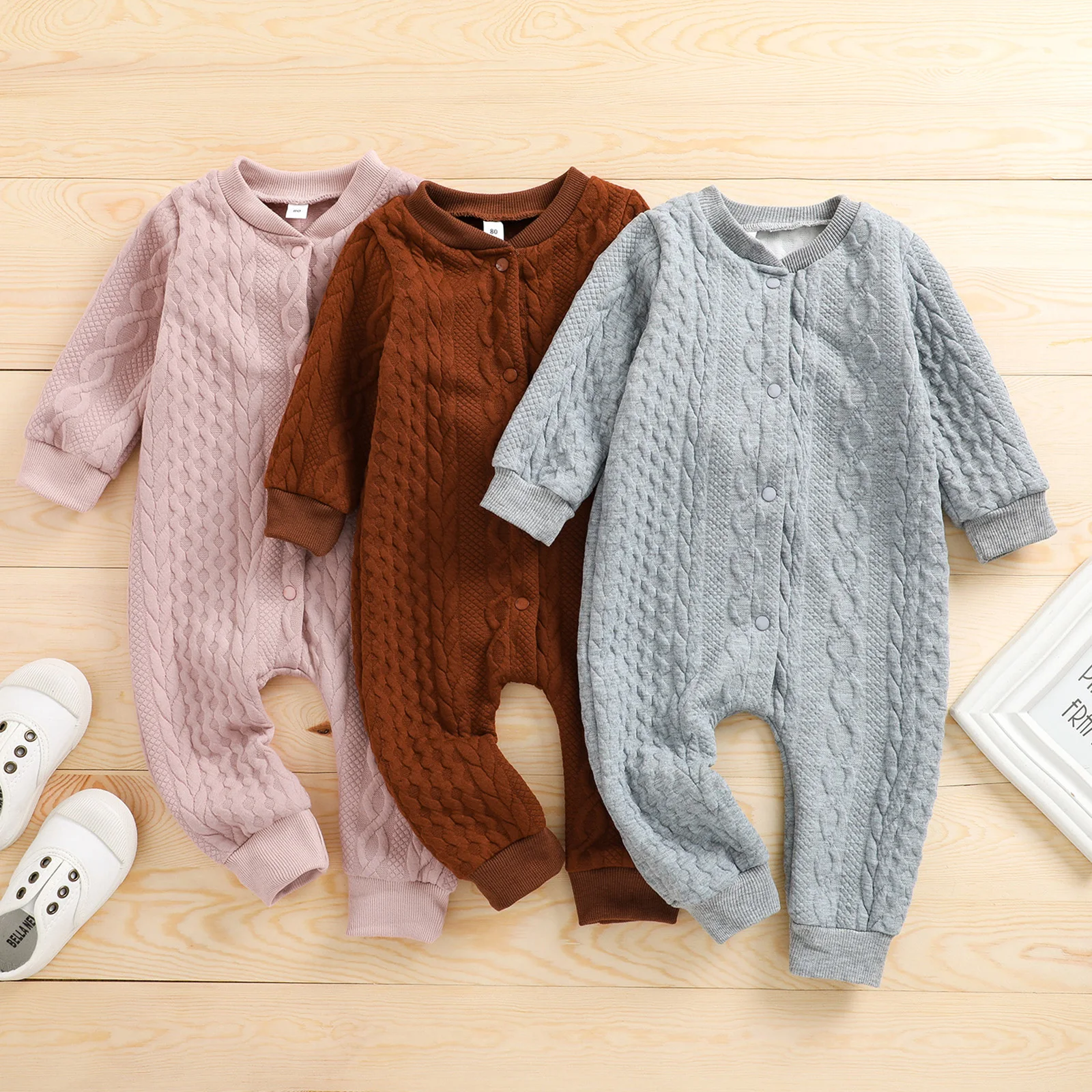 

Fall Winter Unisex Baby Girls Boys Clothes Outfits Warm Long Sleeve Knit Romper Button Bodysuit Pants Clothing