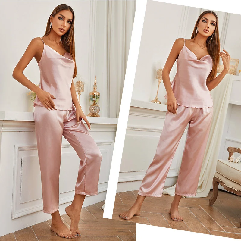 

Lisacmvpnel Loose Ice Silk Sleeveless Pajama Set Comfortable Women's Sleepwear
