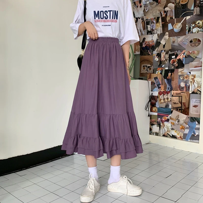 Женская плиссированная юбка макси однотонная фиолетовая повседневная черная