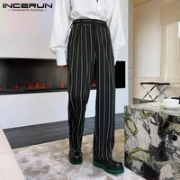 incerun korean style mens pantalons colored stripes male straight casual streetwear striped little western trousers s 5xl 2022