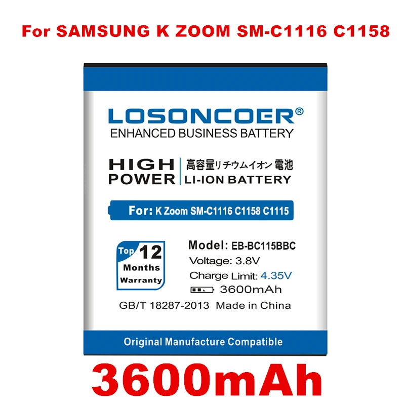 LOSONCOER 3600 мАч EB BC115BBC батарея для Samsung GALAXY K Zoom SM C1116 C1158 C1115 BC115BBE с NFC