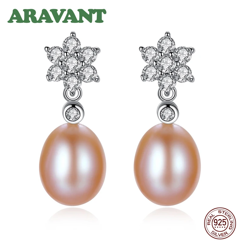 

Женские серьги из серебра 925 пробы с пресноводным жемчугом, серьги-капельки с цветами и цирконием, лучший подарок