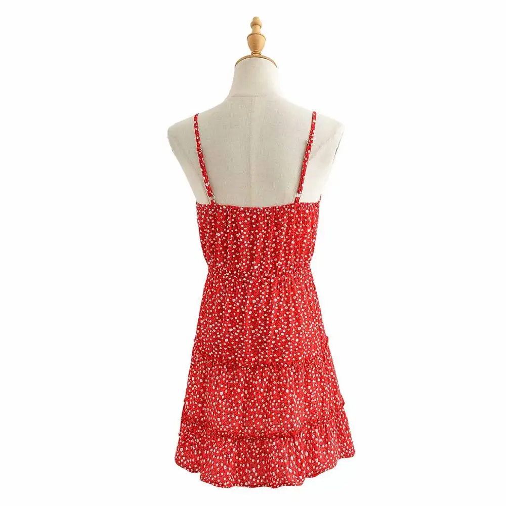 Za 2019 сексуальное женское платье без рукавов красное vestidos с оборками а-силуэт