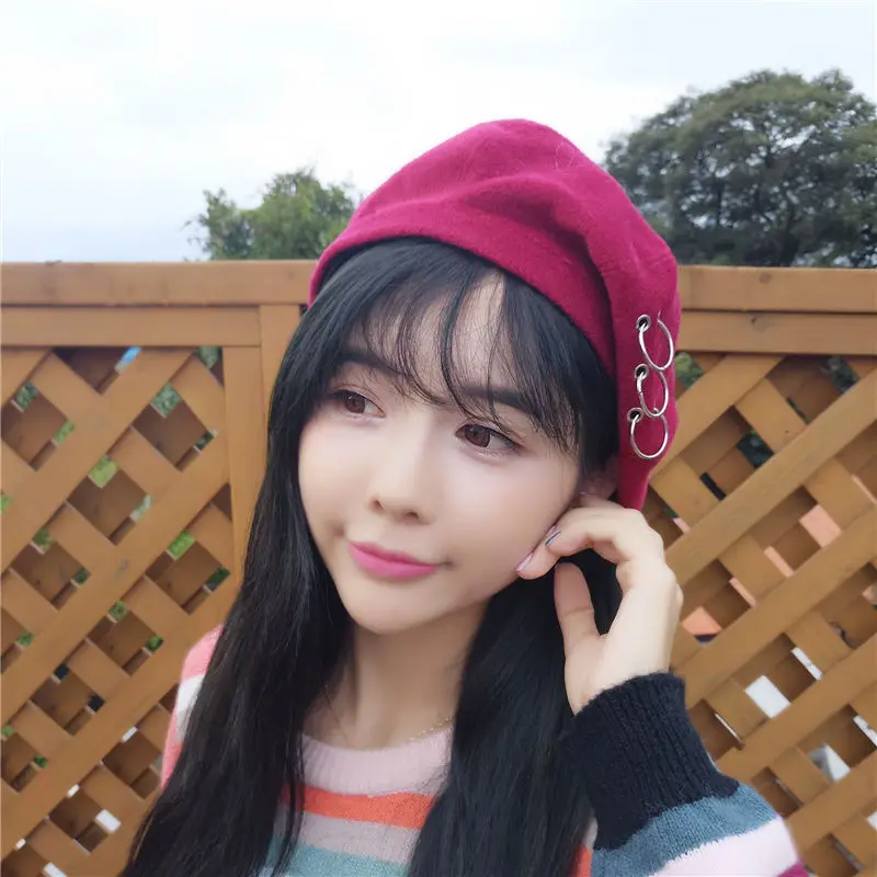 

YRRETY Hats For Women Ladies Beret Embroidered Beret Slouchy Wool Fashion Hat Lady Solid Color Winter Hats Women Dropshipping