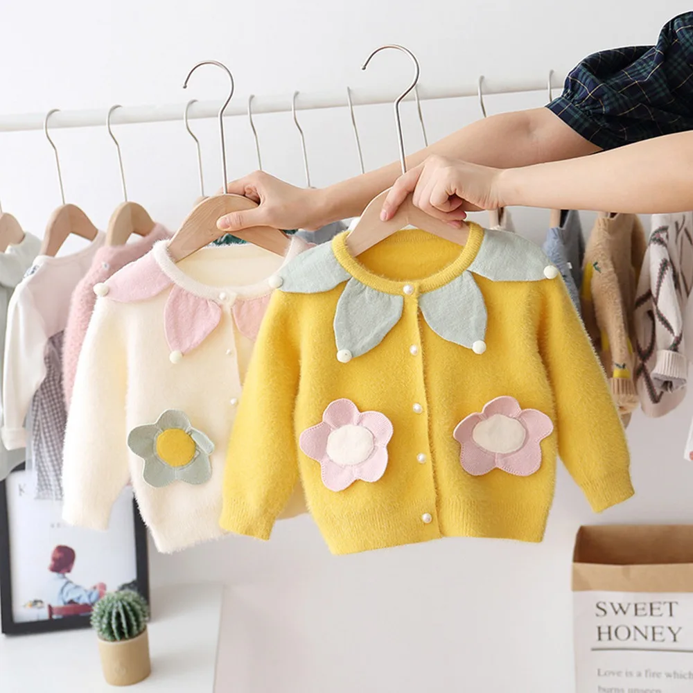 Детский трикотажный кардиган с цветочным принтом на осень/зиму | Мать и ребенок