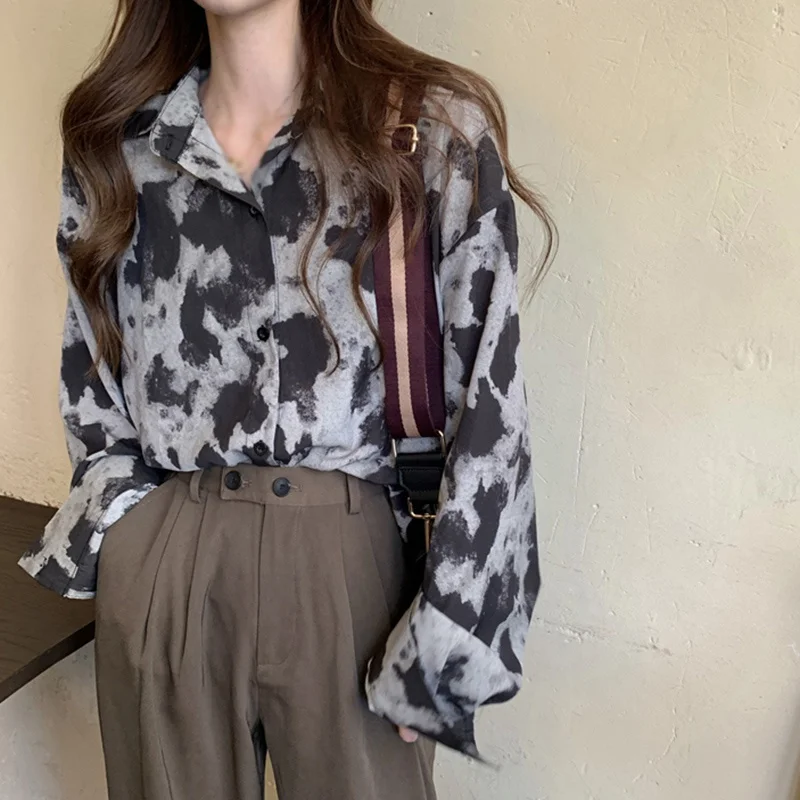 

Leopard Print Blouse Women Spring Fashion Long Sleeves Tops Vintage Female Lapel Lazy Style Shirts