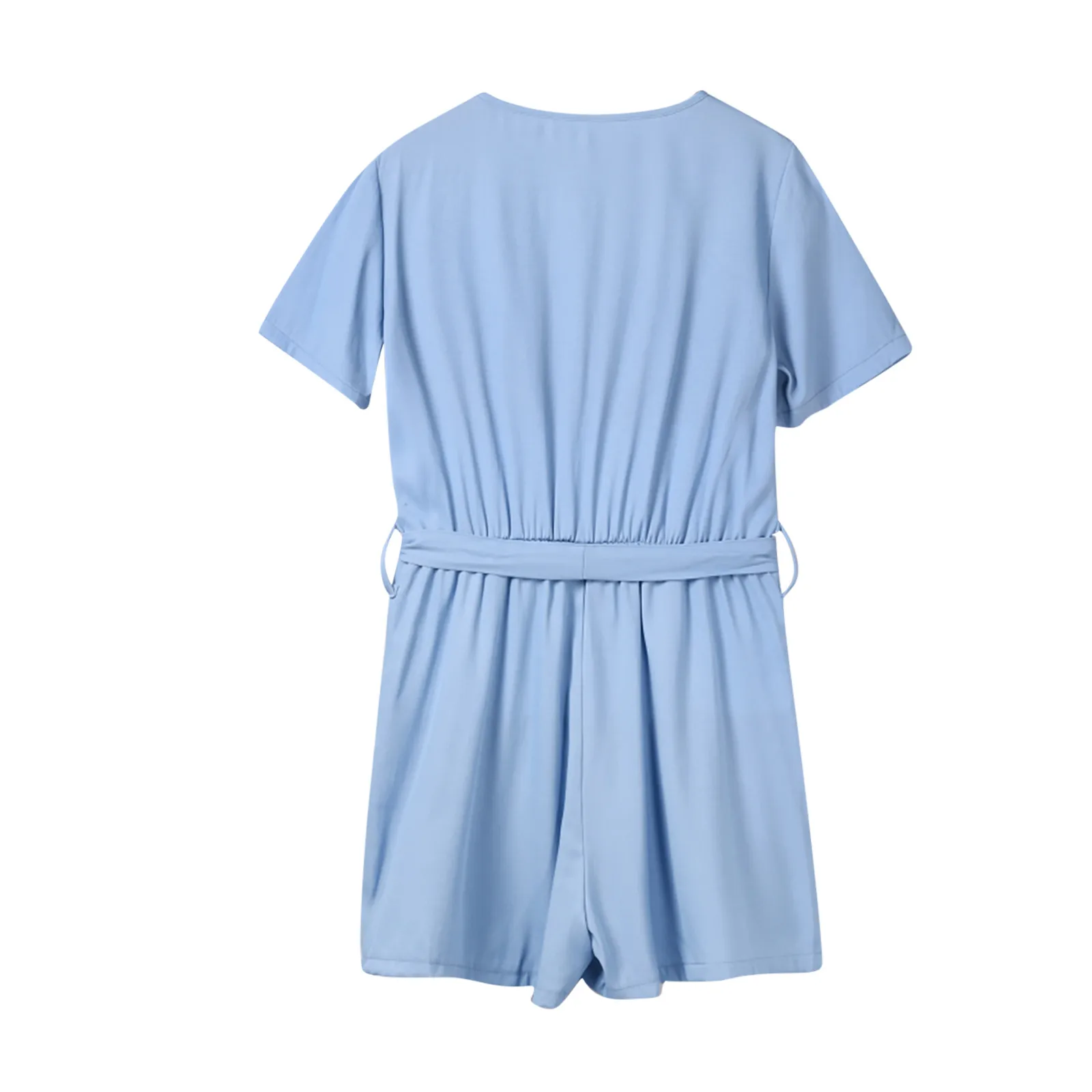 

Women Playsuit Summer V Neck Short Sleeve Belt Bow Casual Jumpsuit Solid Plus Size Romper Female Elegant Tunic Short Overalls