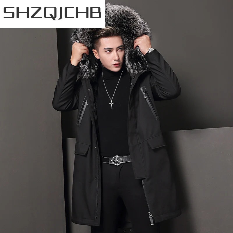 

SHZQ зимнее пальто из натурального меха, Мужская парка с подкладкой из кроличьего меха, пальто 2021, уличная одежда, теплая длинная куртка, Роско...
