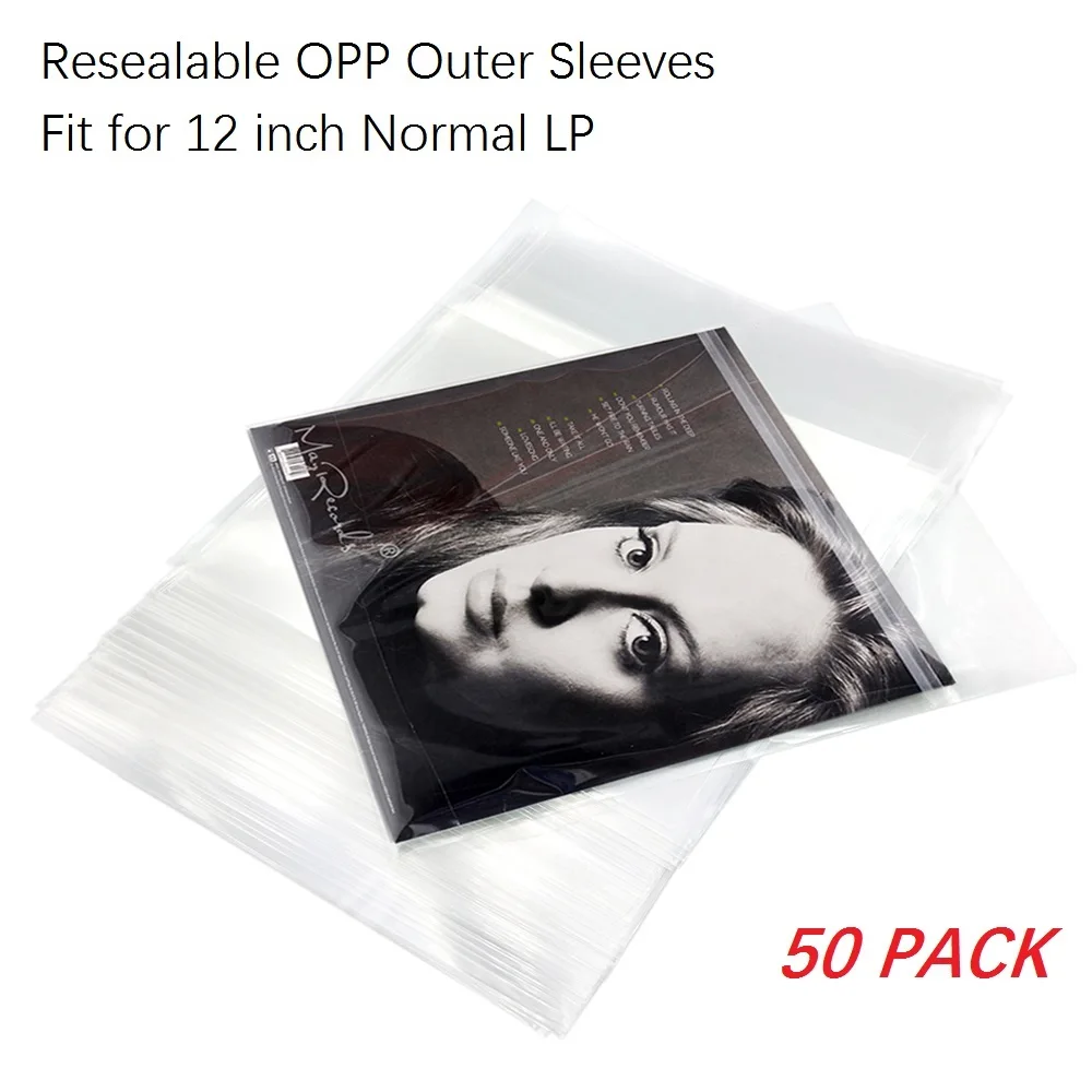 

50PCS OPP Plastic Resealable Outer Sleeves for 12'' Single LP Vinyl Record