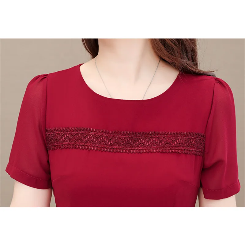 

Summer Dress Women 2021 New Spring Chiffon Green Plus Size Lace Stitching Slim Short Sleeve Knee-length Dresses Feminina LD1490