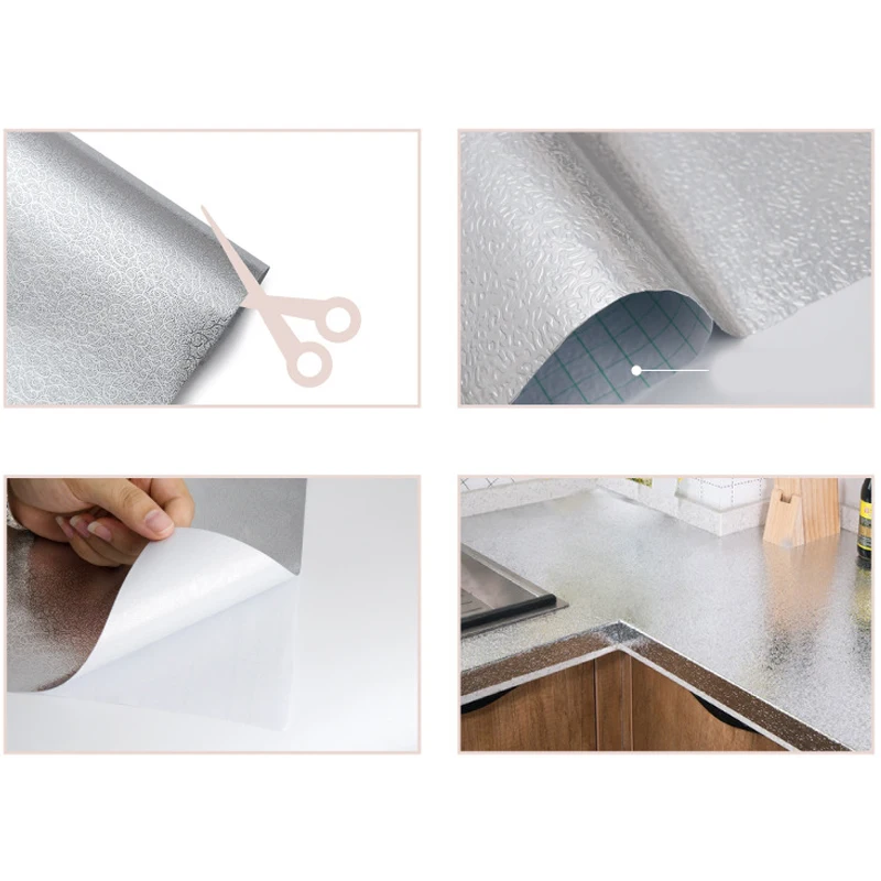 

Oil-proof Waterproof Kitchen Stickers Aluminum Foil Kitchen Stove Cabinet Self Adhesive Wall Sticker DIY Wallpaper