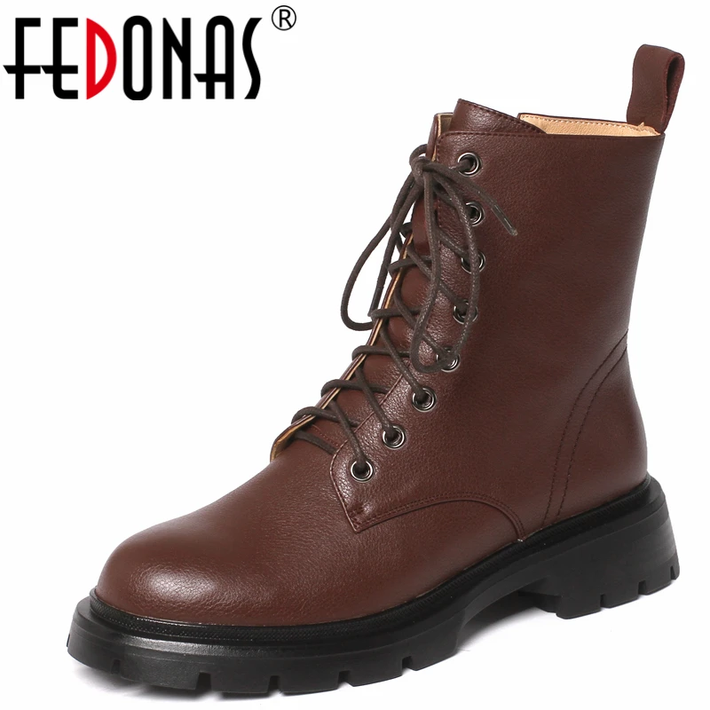 

FEDONAS Fashion Cool New Genuine Leather Women Ankle Boots Neutral Casual Motorcycle Boots Thick Heels Autumn Winter Shoes Woman