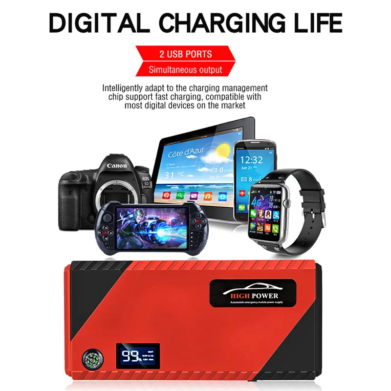 99800 мАч автомобильный стартер Power Bank 1200A Портативный Автомобильный Аккумулятор