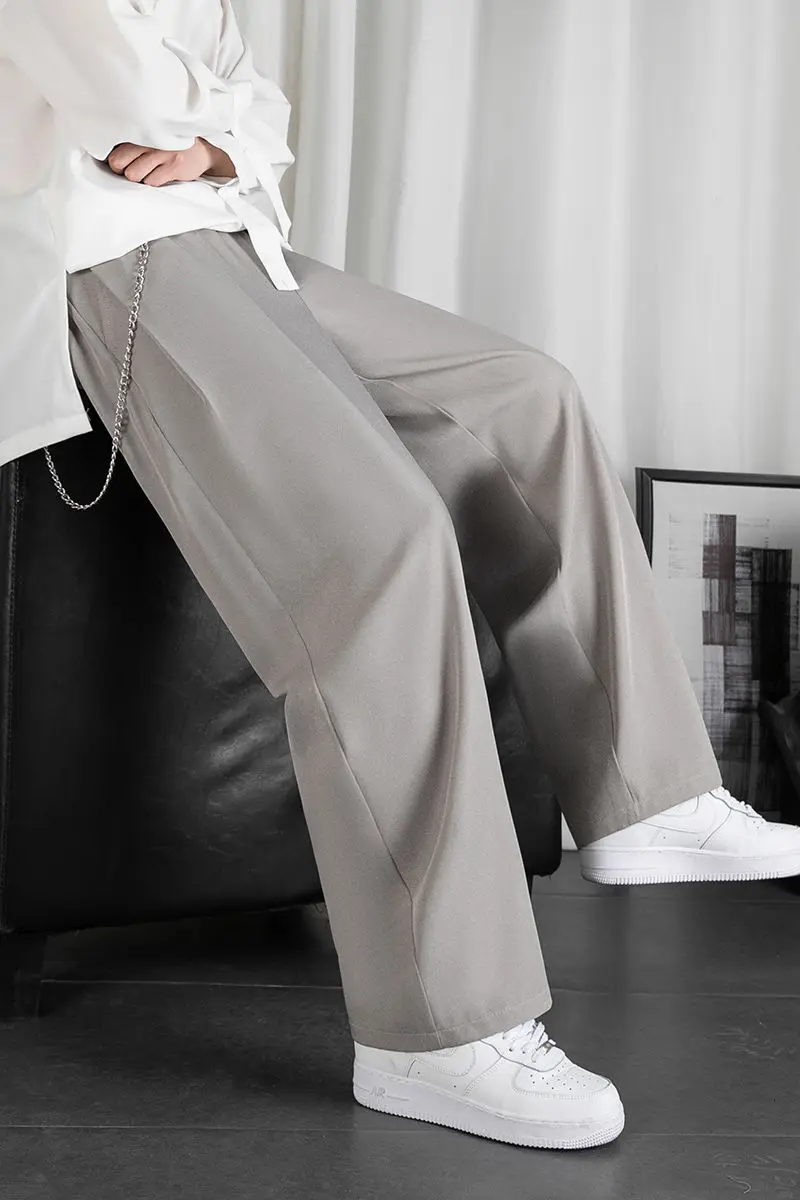 

2021 Spring And Summer New Youth Popular Men's Loose Simple Pure Color Ice Silk Drape Trousers Fashion Casual Straight-leg Pants