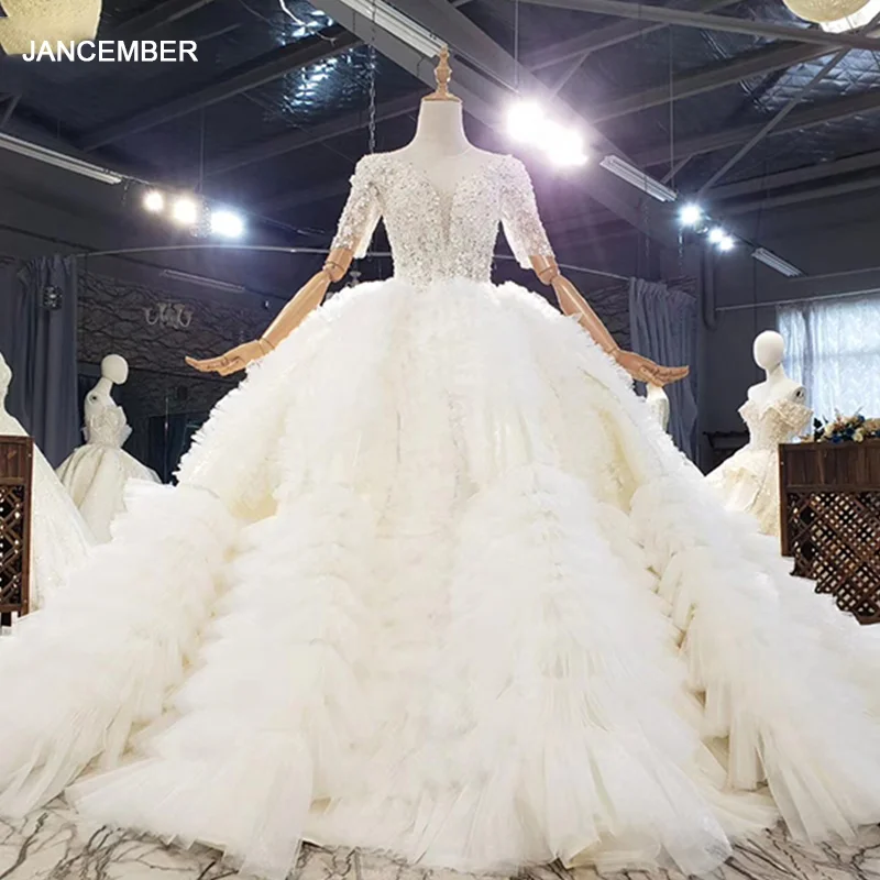 

HTL1660 Extravagant Upper Body Covered With Pearl Flowers Wedding Dress 2020 V-Neck Short Sleeve Ball-Gowns ウェディングドレス