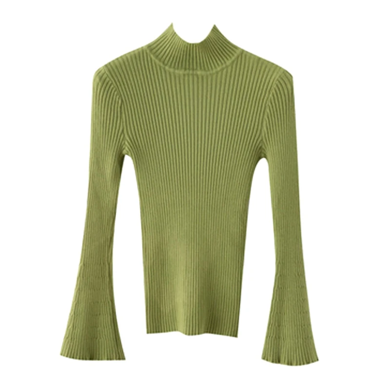 

Temperament Sweater Women Autumn Turtleneck Solid Color Sweater Fashion Flare Sleeve Casual Knitted Pullovers Bottoming Shirt