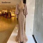 Smileven, Золотое блестящее вечернее платье-Русалка с блестками, Саудовская Аравия, сексуальное платье с V-образным вырезом и длинным рукавом, вечернее платье Дубая
