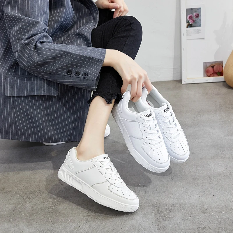 

2020 Sneakers Women Flat Platform Shoes Pu Leather Fashion Casual Shoes Thick bottom Chunky Sneakers Soft White Ladies Sneakers