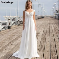 2021 new lace wedding gowns boho cap sleeves appliques chiffon bridal gown sheer buttons back beach wedding dress plus size