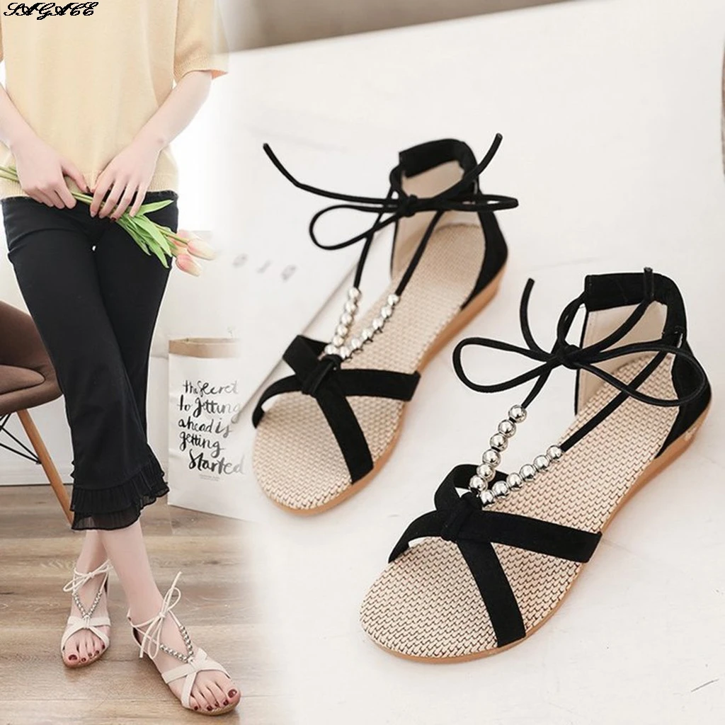 

SAGACE shoes woman 2020 hot sale Fashion Bohemian Open-Toe sandal Summer Wedge Heels Lace-Up Beach Shoes women shoes sandals