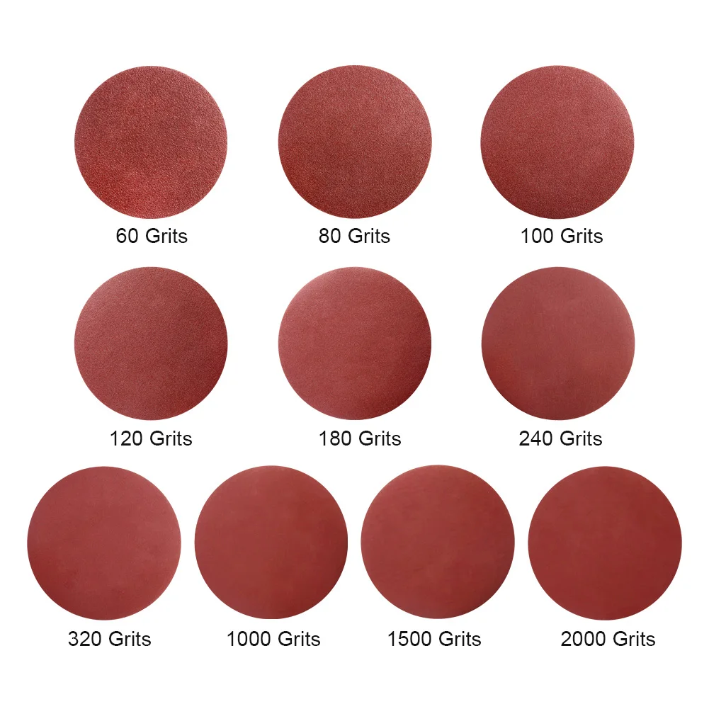 100Pcs 60/70/100 шт 5 дюймов 125 мм песок Бумага задняя панель с эффектом для шлифовальный станок красный круглый шлифовальный бумажный диск песка листы зернистость 60-2000 на застежке-липучке диск - Цвет: 100Pcs