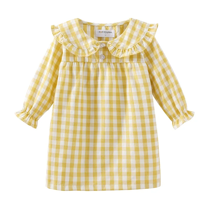 Mudkingdom Ruffle Collar Girls Nightgowns Plaid Long Sleeve Toddler Pajamas Dress Peter Pan Cute Sleep Shirts Girl Homewear