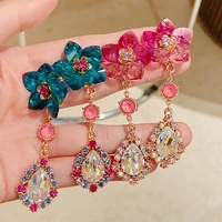 mengjiqiao korean elegant heart flower crystal drop earrings for women fashion colorful rhinestone pendientes party jewelry