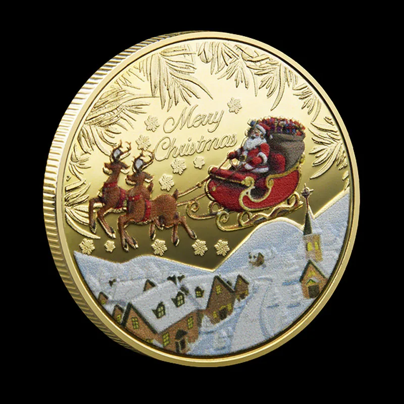 

Christmas Decorations Merry Christmas and Happy New Year Santa Claus Wishing Coins Gold Plated Commemorative Coin