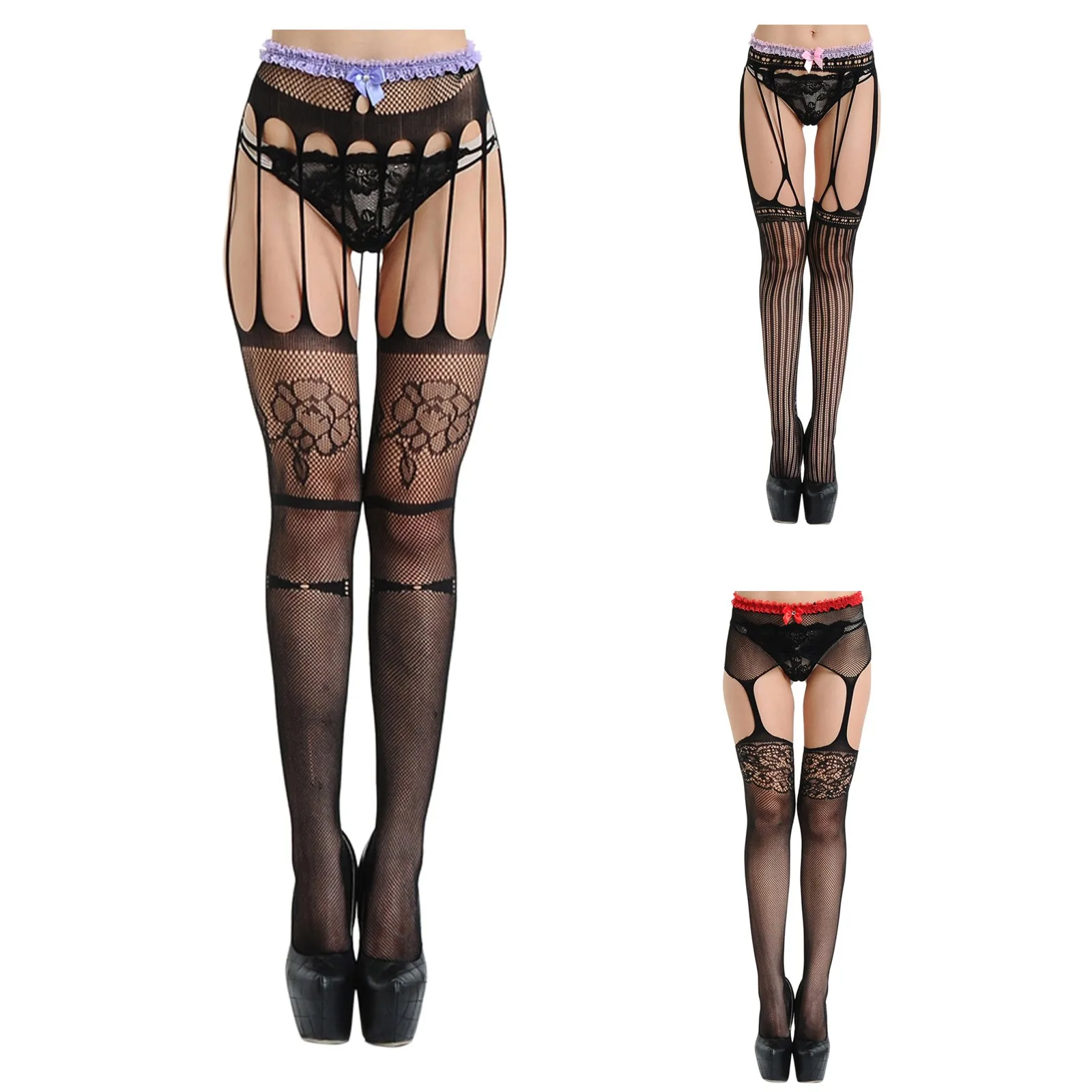 

Bodysuit Women Sexy Lingerie porno erotic costume Garter Belt Fishnet Tight Stockings Transparent Thigh High Pantyhose underwear