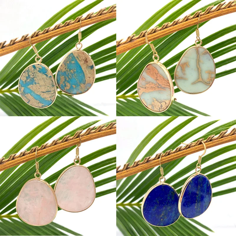 

1pair of Natural Stone Earrings Drop-shaped Colorful Edging Women's Jewelry DIY Handmade Accessories Exquisite Holiday Gifts