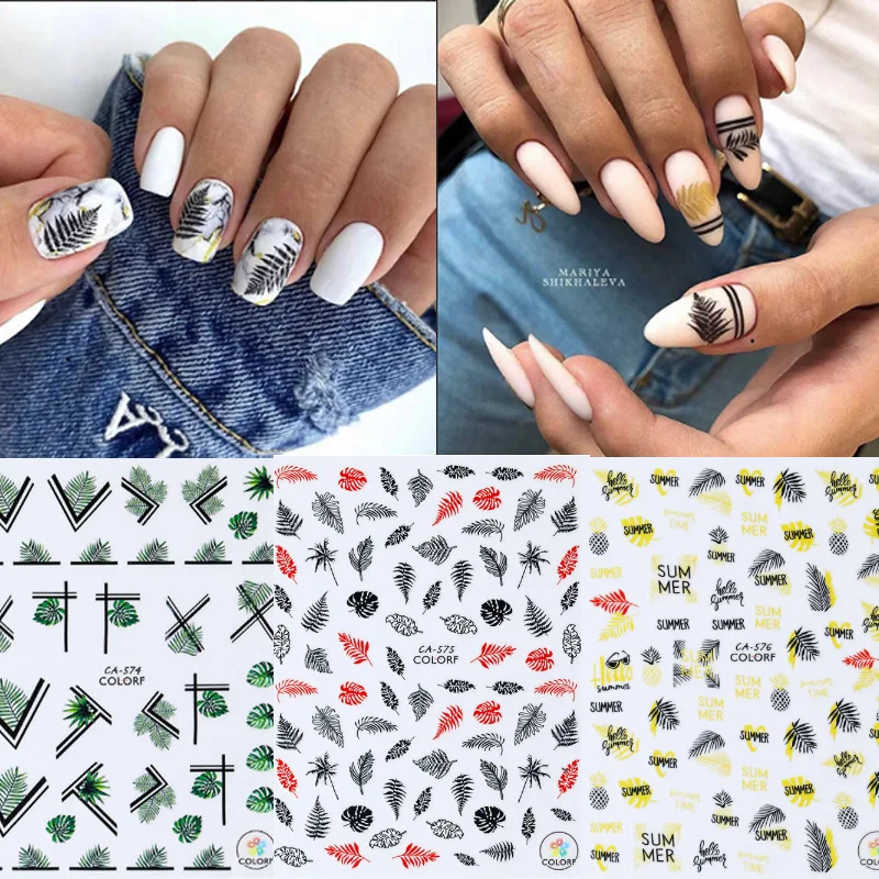 

1 лист 3D наклейки для ногтей, лето, листья, узоры, осень, маникюр, наклейки, бумага, украшения для ногтей, сделай сам, дизайн