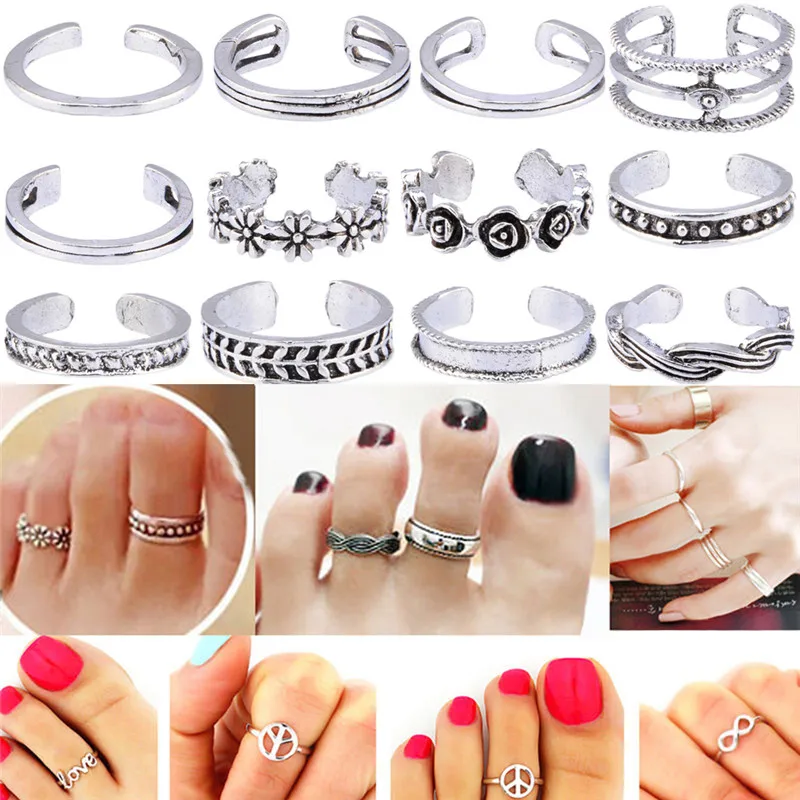 

Fashion 12Piece/Set Mix Celebrity Simple Retro Carved Flower Foot Women Jewelry Drop Adjustable Toe Ring