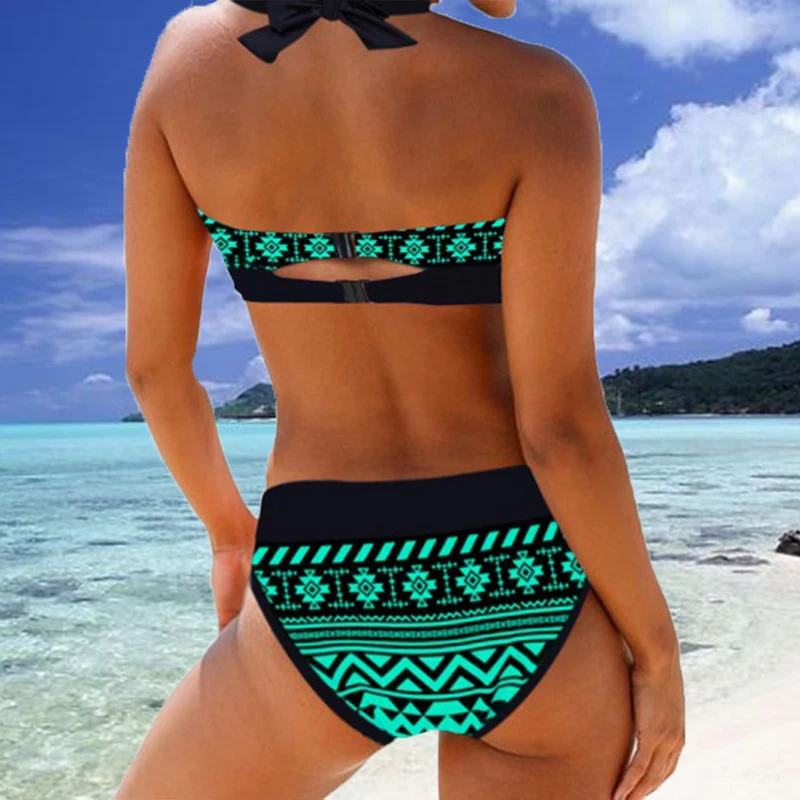 

Women Sexy High Waist Bikini Halter Neck Swimwear Brazil 2021 Summer Fashion Print Two-piece Swimwear Beachwear Bathing Suit