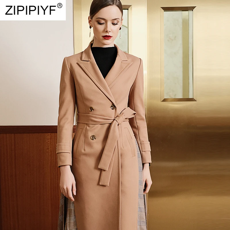2019 Женское шерстяное пальто Осеннее зимнее однотонное с отложным воротником и