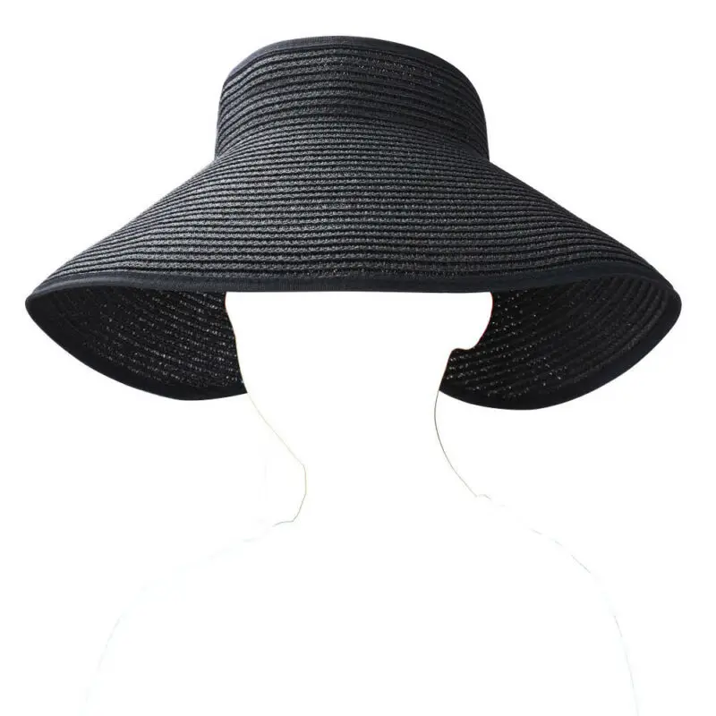

Hot Women Ladies Summer Wide Brim Roll Up Foldable Sun Beach Straw Visor Hat Cap