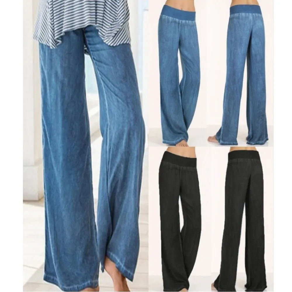 

Oversize Women Jeans Solid Wide Leg Flared Pants Loose Casual Trousers Pants Cozy Thin Jeans,Straight Casual Office Lady Pants