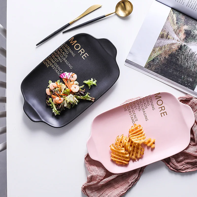 

Nordic Creative Breakfast Plate Western Plate Steak Plate Double Ear Long Plate Cake Plate Yaguang English Double Ear Plate