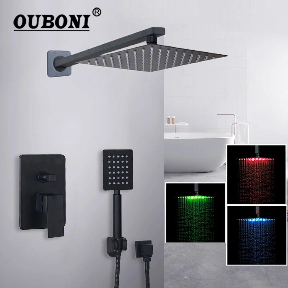 OUBONI 8 10 12 16 дюймов черная живопись ультра тонкая душевая головка настенное