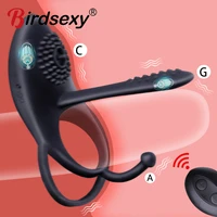 vibrator ring double remote control vibrating ring elastic silicone premature ejaculation lock penis with rings sex toys for men