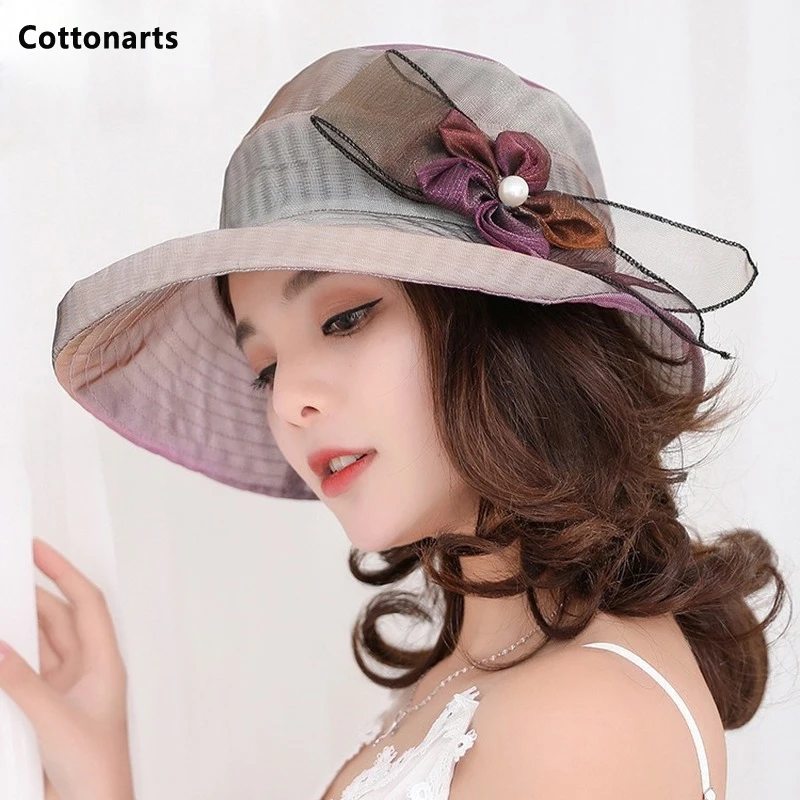 

Women Hat Wide Brim Hat with Pearl Flower Fisherman Hat Top Hat Foldable Hat Travel Anti-UV Sun Hat Beach Hat Sombreros De Mujer