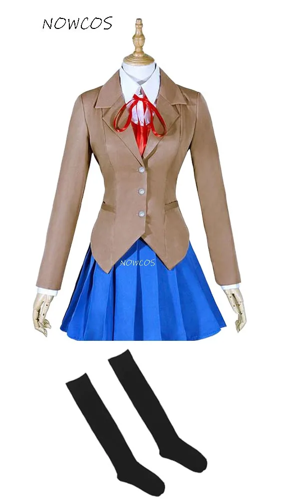 full sets and socks Doki Literature Club Monika cosplay Sayori Yuri Natsuki Косплей Костюм Школьная форма для девочек Женский Игровой костюм полный комплект - Цвет: full sets and socks