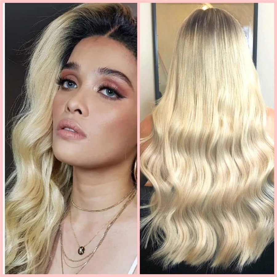 Middle Part Two Tone Color Ombre Heat Resistant Hair Lace Front Wig with Baby Hair Synthetic  Blonde  Body Wave Lace Wig